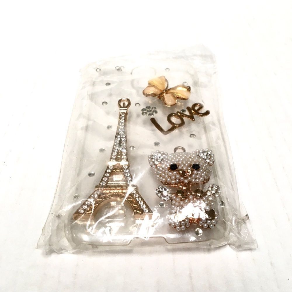 NIP clear Eiffel tower/bear rhinestone phone case‎